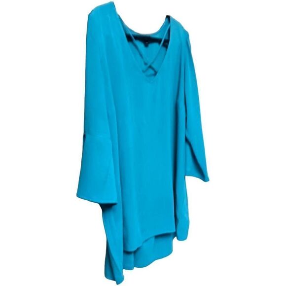 TORRID Plus Size Teal Crepe Strappy Criscross Blouse. - Picture 4 of 14